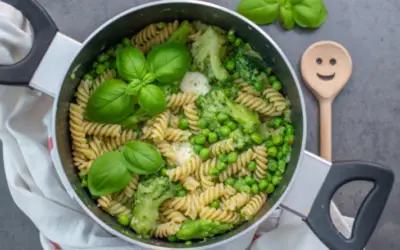 One pot pasta fusilli brocoli petits pois et mozzarella